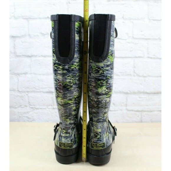 LL Bean Wellie Mariner Blue Camouflage WP Knee High Rain Boots Size 7 M - Picture 8 of 9